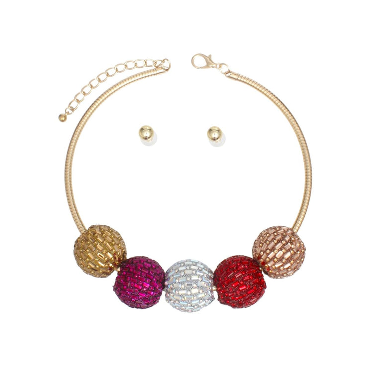 Collar Multi Rhinestone Disco Ball Necklace Set