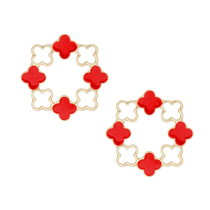 Stud Gold Clover Wreath Red Earrings for Women