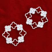 Stud Silver Clover Wreath Stone Earrings for Women