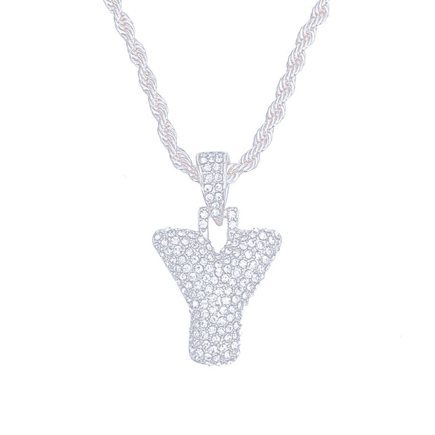 Y Rhinestone Silver Necklace