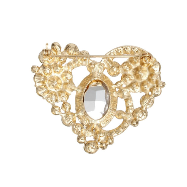 Brooch Gold Crystal Flower Heart Pin for Women