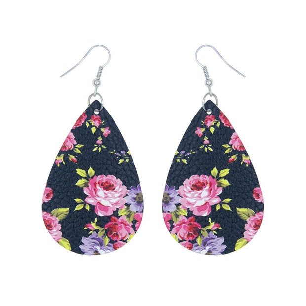 Pink Rose Printed Teardrop Earrings