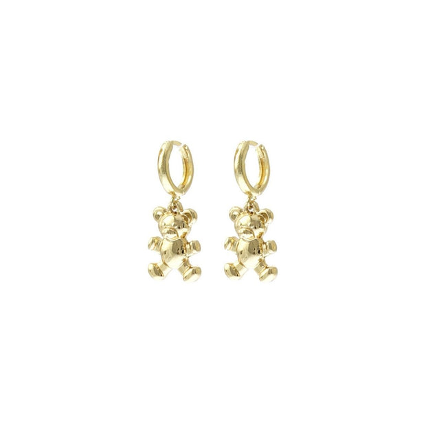 Gold Huggie Teddy Bear Hoops